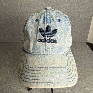 Adidas Black Trefoil Hat Acid Wash Stonewash Faded Denim Jean Strapback Cap